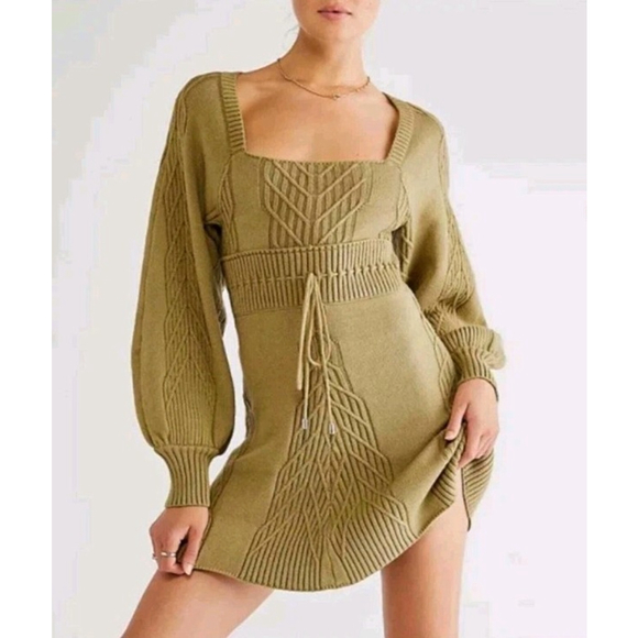 Free People Dresses & Skirts - Free People Emmaline Mini Dress Knit Long Sleeve Boho green color size S